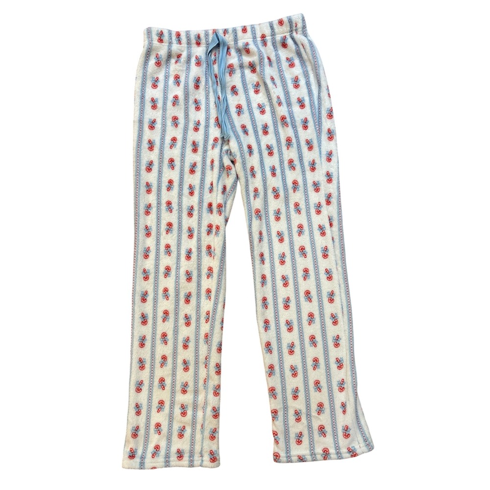 Harper & Ivy Pajama Pants Womens White Candy Cane Stripe Fleece SIZE M